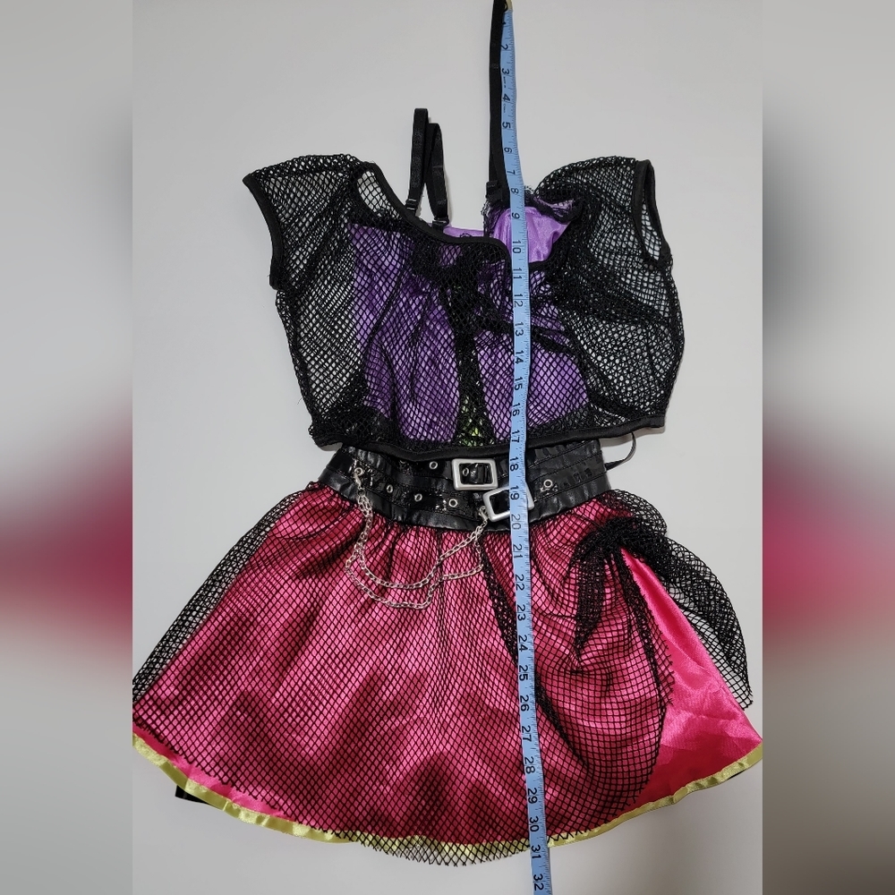 Amscan Girls 80s Punk Rock Costume Dress Fishnet Purple Pink Belted Halloween OS - Picture 7 of 9